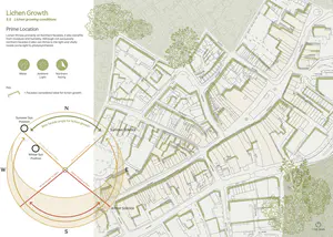 Lichen Growth

Lichen thrives primarily on Northern facades, it also benefits from moisture and humidity. Although not exclusively northern facades it also can thrive in the light and vitally needs some light to photosynthesize. - Michelle Gartside Lichen Growth.png